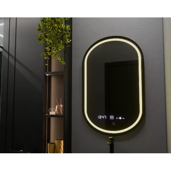 Oglinda LED Ovala, 50x80cm, Alessia MotionGlow Marcello, Sistem Dezaburire, Ceas & Termometru, Dimabila