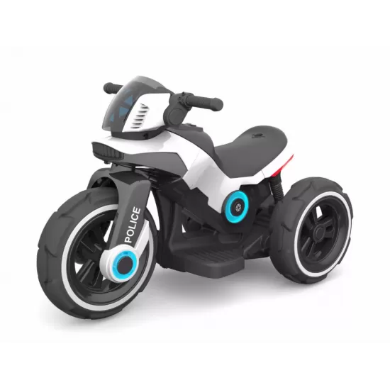 Motocicleta electrica pentru copii, 2 motoare, acumulator 12V, cu muzica si lumini, alba