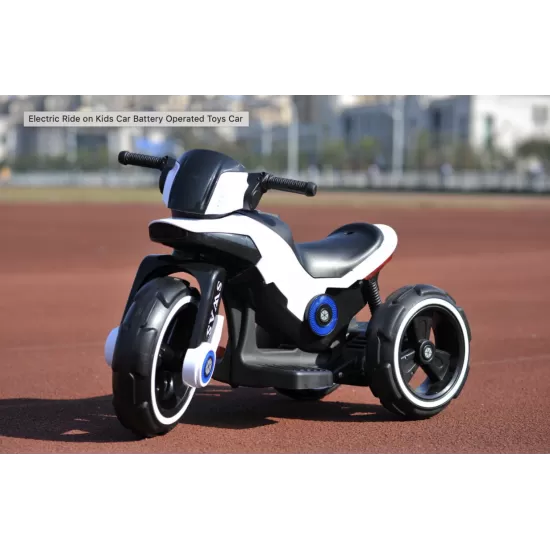 Motocicleta electrica pentru copii, 2 motoare, acumulator 12V, cu muzica si lumini, alba