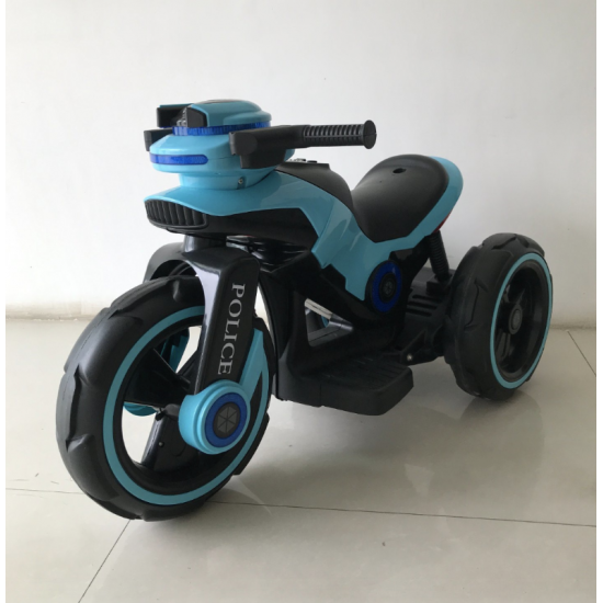 Motocicleta electrica pentru copii,  2 motoare, acumulator 12V, cu muzica si lumini, bleu