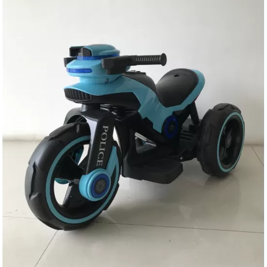 Motocicleta electrica pentru copii, 2 motoare, acumulator 12V, cu muzica si lumini, bleu