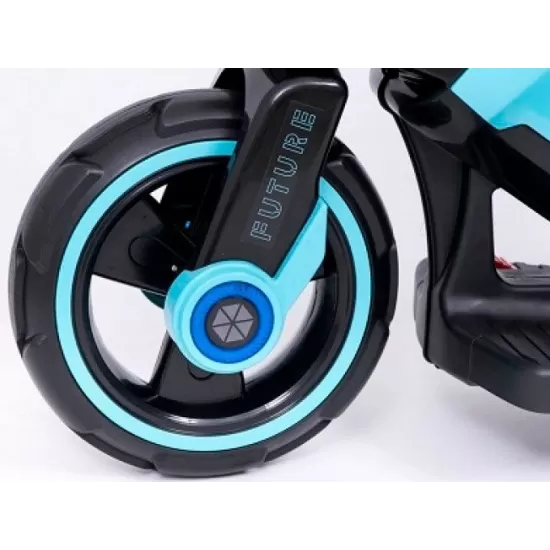 Motocicleta electrica pentru copii, 2 motoare, acumulator 12V, cu muzica si lumini, bleu