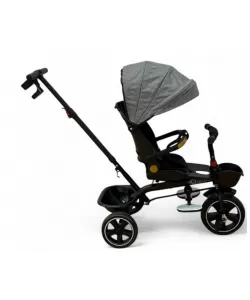 Tricicleta cu scaun reversibil, de la 6 luni la 5 ani, cu pozitie de somn, roata Eva plina, siliconata, copertina reglabila, gri