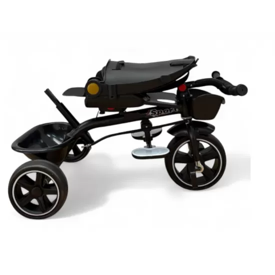Tricicleta cu scaun reversibil, de la 6 luni la 5 ani, cu pozitie de somn, roata Eva plina, siliconata, copertina reglabila, gri