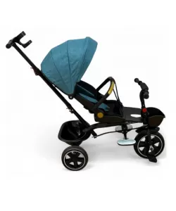 Tricicleta cu scaun reversibil, de la 6 luni la 5 ani, cu pozitie de somn, roata Eva plina, siliconata, copertina reglabila, turcoaz