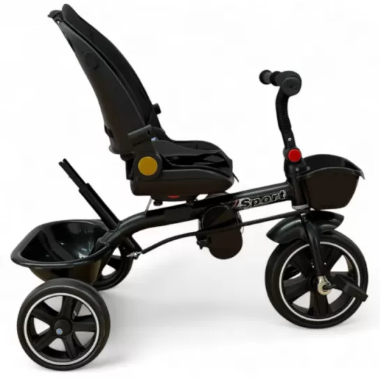 Tricicleta cu scaun reversibil, de la 6 luni la 5 ani, cu pozitie de somn, roata Eva plina, siliconata, copertina reglabila, turcoaz