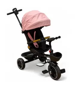 Tricicleta cu scaun reversibil, de la 6 luni la 5 ani, cu pozitie de somn, roata Eva plina, siliconata, copertina reglabila, roz