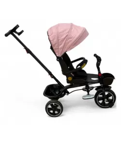 Tricicleta cu scaun reversibil, de la 6 luni la 5 ani, cu pozitie de somn, roata Eva plina, siliconata, copertina reglabila, roz