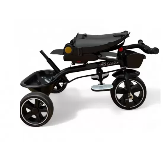 Tricicleta cu scaun reversibil, de la 6 luni la 5 ani, cu pozitie de somn, roata Eva plina, siliconata, copertina reglabila, roz