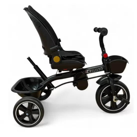 Tricicleta cu scaun reversibil, de la 6 luni la 5 ani, cu pozitie de somn, roata Eva plina, siliconata, copertina reglabila, roz