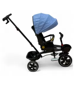 Tricicleta cu scaun reversibil, de la 6 luni la 5 ani, cu pozitie de somn, roata Eva plina, siliconata, copertina reglabila, albastru