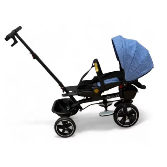 Tricicleta cu scaun reversibil, de la 6 luni la 5 ani, cu pozitie de somn, roata Eva plina, siliconata, copertina reglabila, albastru