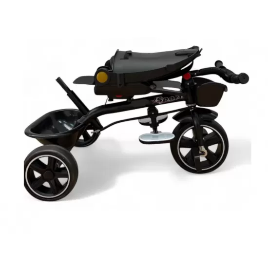 Tricicleta cu scaun reversibil, de la 6 luni la 5 ani, cu pozitie de somn, roata Eva plina, siliconata, copertina reglabila, albastru