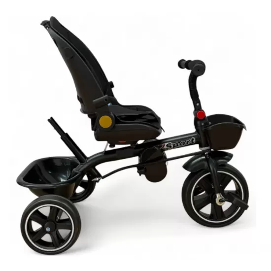 Tricicleta cu scaun reversibil, de la 6 luni la 5 ani, cu pozitie de somn, roata Eva plina, siliconata, copertina reglabila, albastru