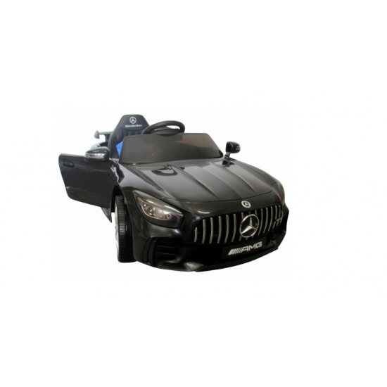 Masinuta electrica pentru copii cu telecomanda Mercedes AMG GTR-S R-Sport Negru 70W, scaun de piele si roti Eva, unitate audio cu display si Mp3, functie slow start