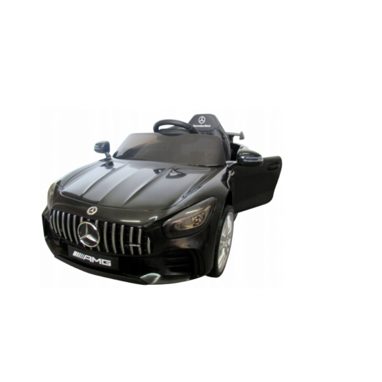 Masinuta electrica pentru copii cu telecomanda Mercedes AMG GTR-S R-Sport Negru 70W, scaun de piele si roti Eva, unitate audio cu display si Mp3, functie slow start