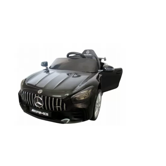Masinuta electrica pentru copii cu telecomanda Mercedes AMG GTR-S R-Sport Negru 70W, scaun de piele si roti Eva, unitate audio cu display si Mp3, functie slow start