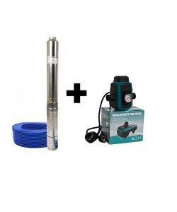 Pachet Pompa submersibila de mare adancime, DDT, 4SDM3-16, 2200 W, 16 turbine, 10 m³/h Inox, 30 m cablu + Presostat electronic inteligent digital reglabil DDT