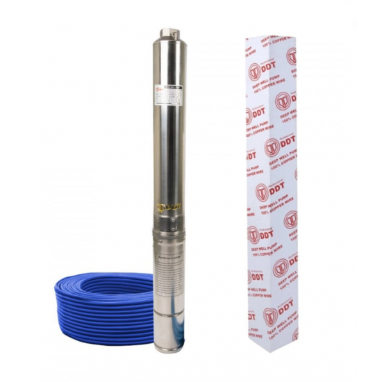 Pachet Pompa submersibila de mare adancime, DDT, 4SDM3-16, 2200 W, 16 turbine, 10 m³/h Inox, 30 m cablu + Presostat electronic inteligent digital reglabil DDT