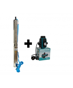 Kit Pompa submersibilă de adâncime DDT 4SP5/17 – 2 kW, 3 CP, 9 m³/h, 120 m inaltimea de refulare , 17 turbine inox, cu panou de control, rezistenta la nisip+ Presostat electronic inteligent digital