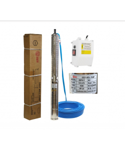 Kit Pompa submersibilă de adâncime DDT 4SP5/17 – 2 kW, 3 CP, 9 m³/h, 120 m inaltimea de refulare , 17 turbine inox, cu panou de control, rezistenta la nisip+ Presostat electronic inteligent digital