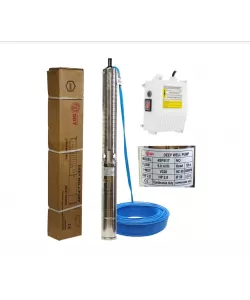 Kit Pompa submersibilă de adâncime DDT 4SP5/17 – 2 kW, 3 CP, 9 m³/h, 120 m inaltimea de refulare , 17 turbine inox, cu panou de control, rezistenta la nisip+ Presostat electronic inteligent digital