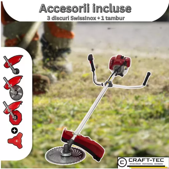 Motocoasa pe benzina Craft-Tec, 4 timpi, 7.5CP, 10000RPM, 62CC, Accesorii incluse