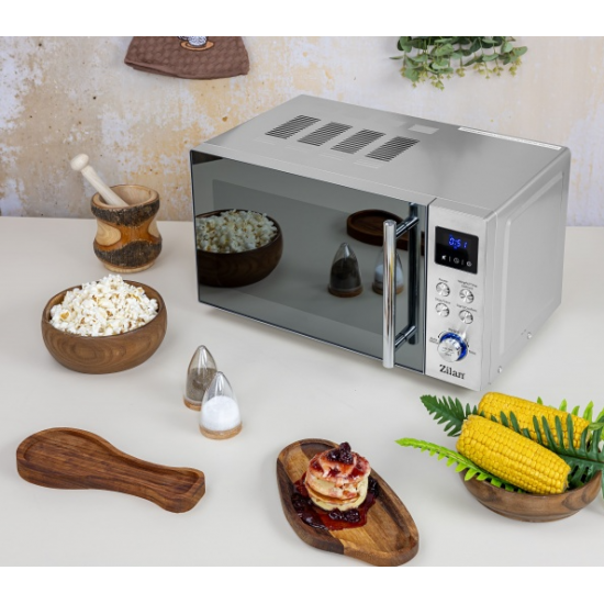 Cuptor cu microunde digital Zilan ZLN1238, Putere 700W, Capacitate 20L, Functie de dezghetare, Panou din inox, Afisaj digital