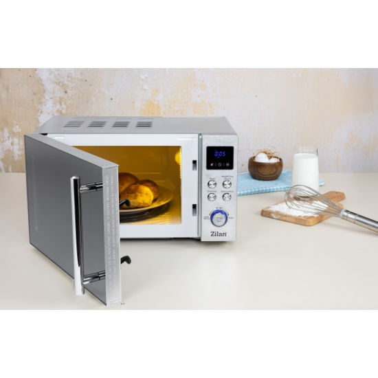 Cuptor cu microunde digital Zilan ZLN1238, Putere 700W, Capacitate 20L, Functie de dezghetare, Panou din inox, Afisaj digital