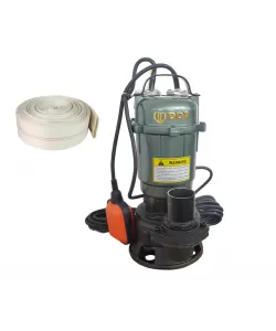 Pompa submersibila apa murdara, cu plutitor, fara tocator, DDT Profesional, WQD10, 2200 W + Furtun pompier, 20 metri, 2 toli