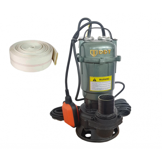 Pompa submersibila apa murdara, cu plutitor, fara tocator, DDT Profesional, WQD10, 2200 W + Furtun pompier, 20 metri, 2 toli