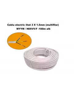 Cablu electric litat 3 X 1.5mm (multifilar) MYYM / H05VV-F, Rola 100 metri, alb