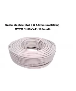 Cablu electric litat 3 X 1.5mm (multifilar) MYYM / H05VV-F, Rola 100 metri, alb