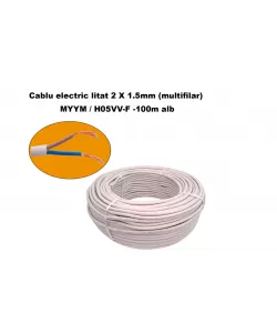 Cablu electric litat 2 X 1.5mm (multifilar) MYYM / H05VV-F, Rola 100 metri, alb
