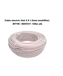 Cablu electric litat 2 X 1.5mm (multifilar) MYYM / H05VV-F, Rola 100 metri, alb