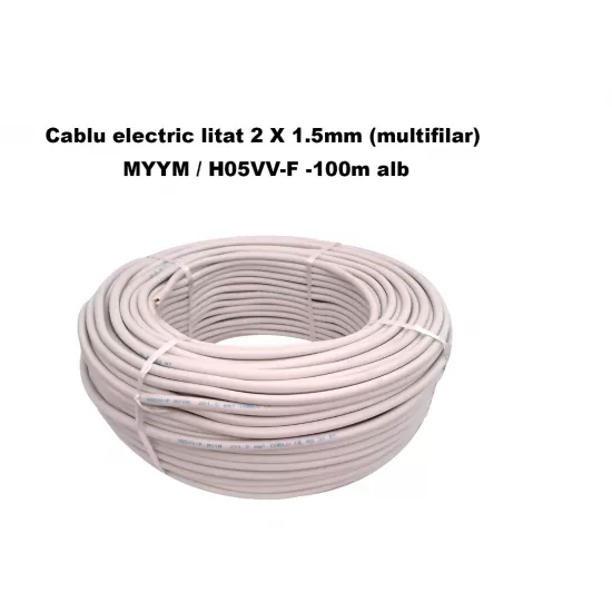 Cablu electric litat 2 X 1.5mm (multifilar) MYYM / H05VV-F, Rola 100 metri, alb