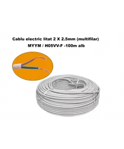 Cablu electric litat 2 X 2.5mm (multifilar) MYYM / H05VV-F, Rola 100 metri, alb