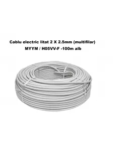 Cablu electric litat 2 X 2.5mm (multifilar) MYYM / H05VV-F, Rola 100 metri, alb