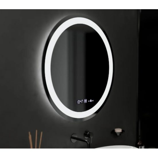 Oglinda LED Rotunda, 60cm, Celeste MotionGlow Marcello, Sistem Dezaburire, Ceas & Termometru, Dimabila, Lumina Calda Neutra Rece 3000K/4000K/6000K
