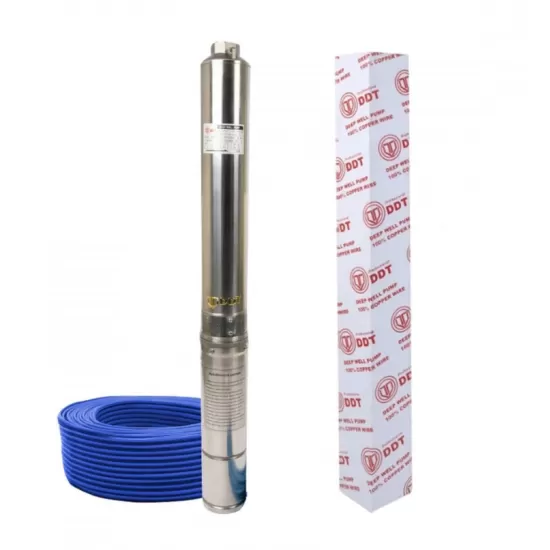 Pachet Pompa submersibila de mare adancime, DDT, 4SDM3-20, 2500 W, 20 turbine, 12 m³/h Inox, 30 m cablu + Presostat electronic inteligent digital reglabil DDT