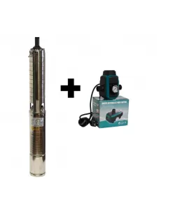 Kit pompa submersibilă de adâncime DDT 4SP5/8 – 1.5 kW, 2 CP, 7 m³/h, 8 turbine inox cu panou de control, rezistenta la nisip + Presostat electronic inteligent digital