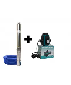 Pachet Pompa submersibila de mare adancime, DDT, 4SDM3-7, 1500 W, 7 m³/h, 7 turbine, Inox, 30 m cablu + Presostat electronic inteligent digital reglabil DDT