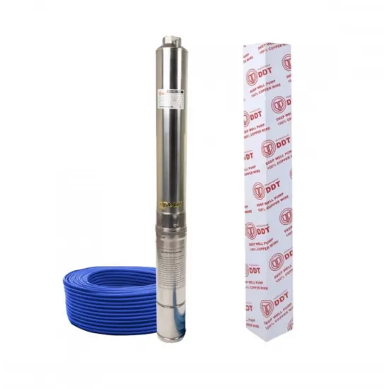 Pachet Pompa submersibila de mare adancime, DDT, 4SDM3-7, 1500 W, 7 m³/h, 7 turbine, Inox, 30 m cablu + Presostat electronic inteligent digital reglabil DDT