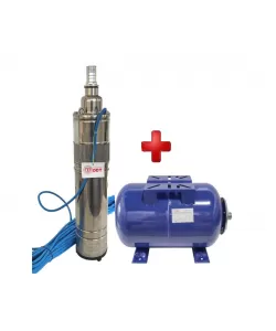 Pachet Pompa submersibila, DDT, QGD120, Inox complet, suruburi inox, sita protectie, 20 m cablu, 120 m, 3 m³/h + Vas de expansiune , Bazin hidrofor DDT , 24 LT , Membrana inclus