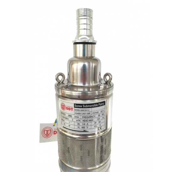 Pachet Pompa submersibila, DDT, QGD120, Inox complet, suruburi inox, sita protectie, 20 m cablu, 120 m, 3 m³/h + Vas de expansiune , Bazin hidrofor DDT , 24 LT , Membrana inclus