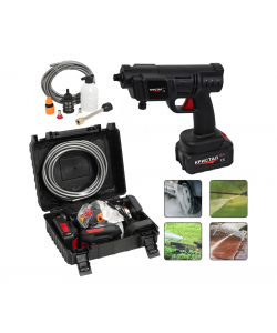 Aparat de spălat cu presiune portabil cu 2 acumulatorI DDT-KRISTAL – set complet, multifuncțional