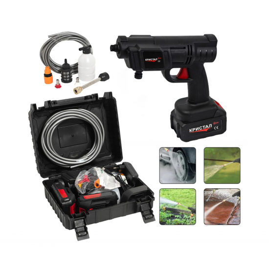 Aparat de spălat cu presiune portabil cu 2 acumulatorI DDT-KRISTAL – set complet, multifuncțional