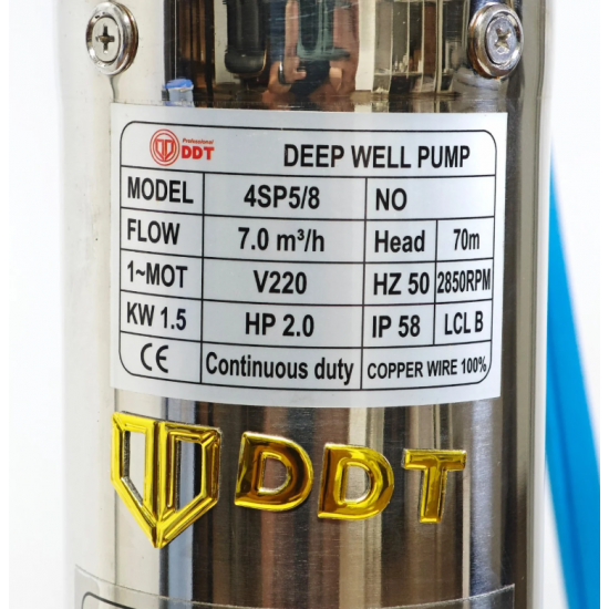 Pompa submersibilă de adâncime DDT 4SP5/8 – 1.5 kW, 2 CP, 7 m³/h, 70 m inaltimea de refulare, 8 turbine inox cu panou de control, rezistenta la nisip