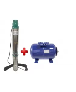 Pachet Pompa submersibila de mare adancime, DDT, QJD120-1.5, 1500 W, Inox, 8 turbine + Vas de expansiune , Bazin hidrofor DDT , 24 LT , Membrana inclus