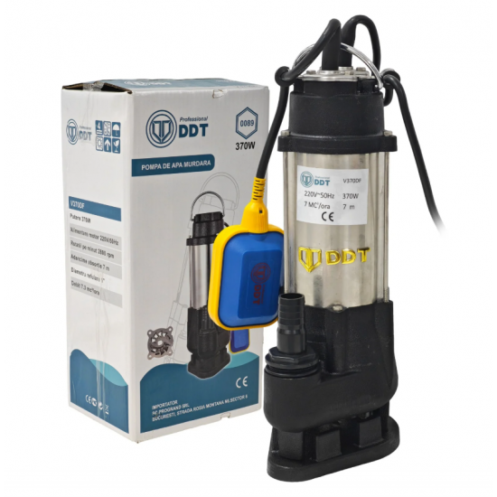 Pompa submersibila cu dublu tocator si plutitor pentru apa murdara,dimensiuni compacte, DDT, V370DF, Inox